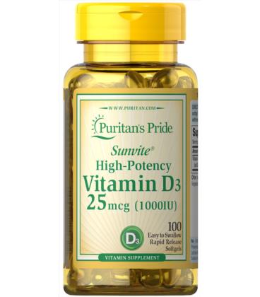 Puritans Pride Vitamin D3 25mcg(1000IU)100softgels