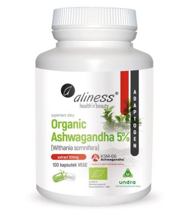 Aliness Organic Ashwagandha 5% KSM-66 500mg 100Kap